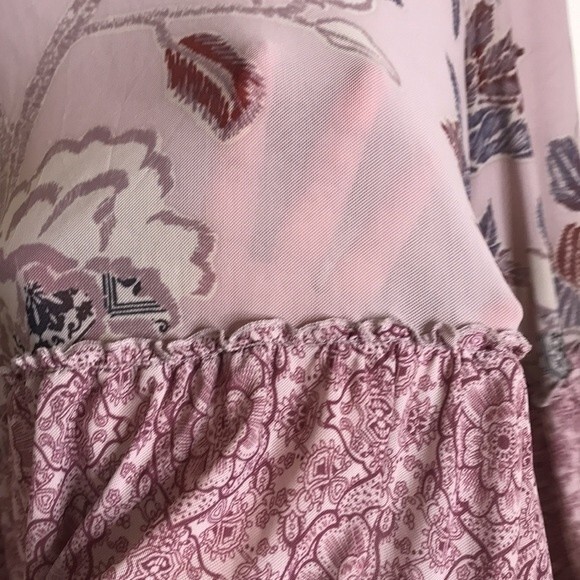 Knox Rose Floral Blouse Boho Peasant Top Ruffles Bell Sleeves Beige Pink Size S - Picture 8 of 12